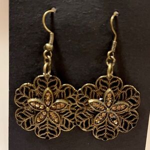 Hand Crafted Bronze Floral Filigree Dangle Earrings